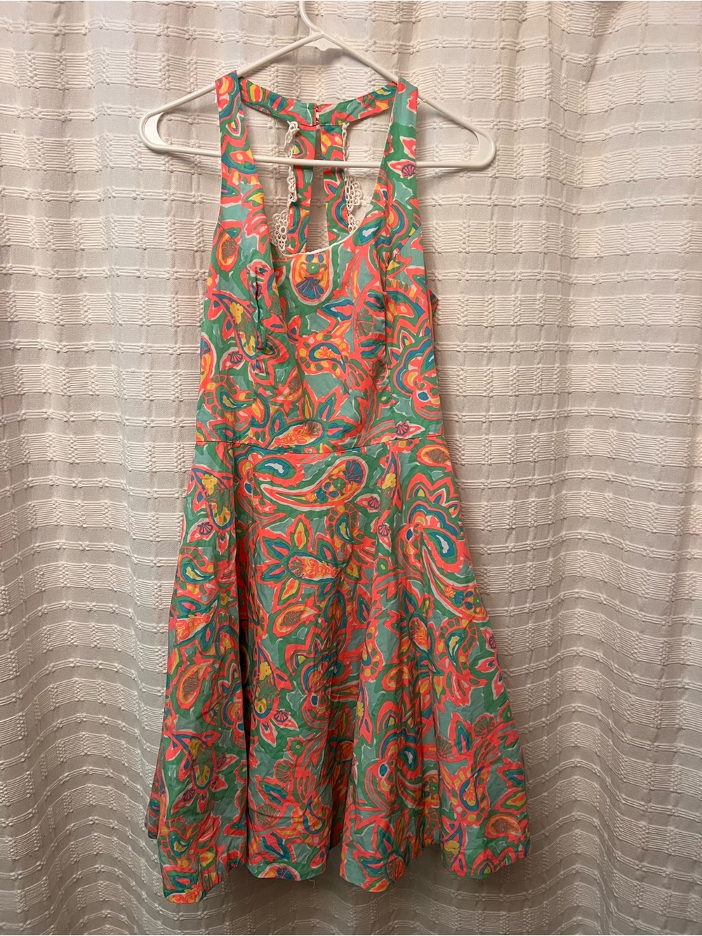 Lilly Pulitzer One-Shoulder Paisley Print Dress in aqua and coral
